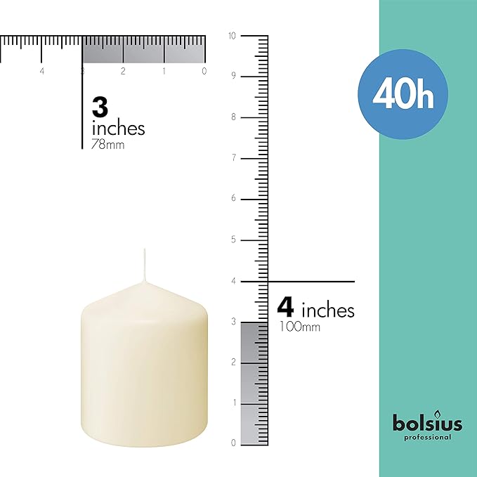 BOLSIUS 6 Ivory Pillar Candles Bulk - 3x4 Inches Candle Set - 40+ Hours Clean Burning - No Palm Oil