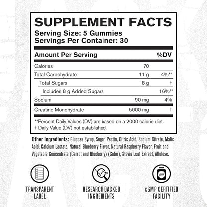 Jacked Factory Creatine Monohydrate Gummies 5g Daily Dose (1g per Gummy) - Creatine Gummy for Men