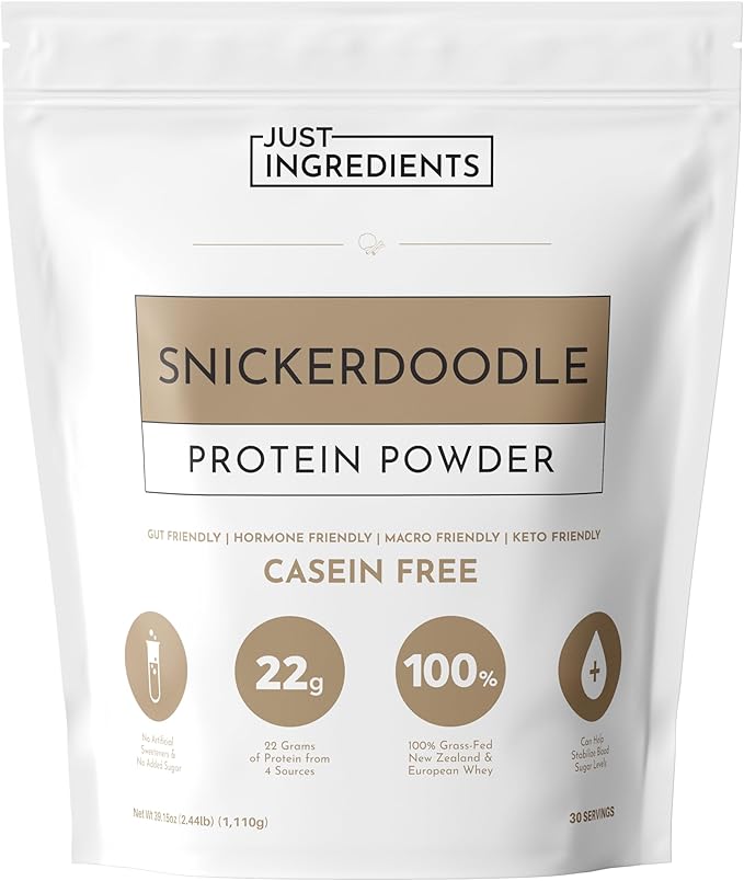 JUST INGREDIENTS Snickerdoodle Protein Powder ??30-Serving Blend with 100% Grass-Fed Whey & Organic