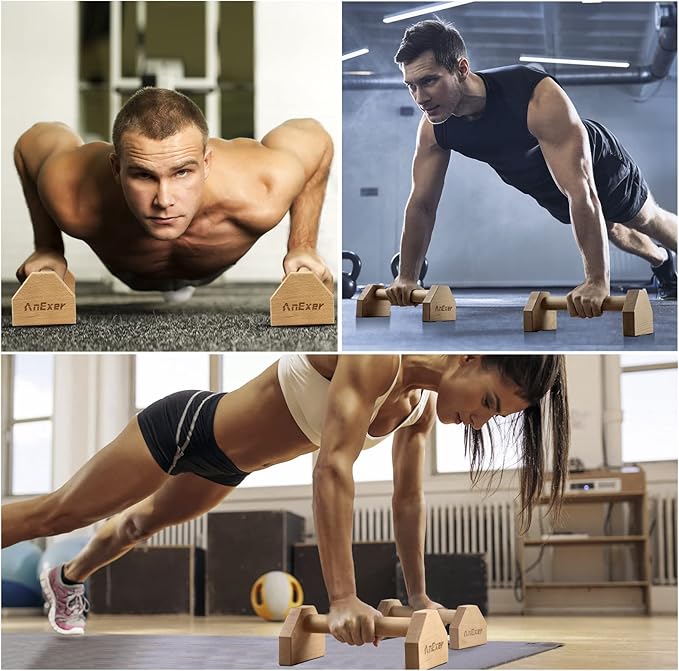 Push Up Stands, Handstand Parallettes Bars, Solid Wood Push Up Bars with Non-Slip Mat Push up