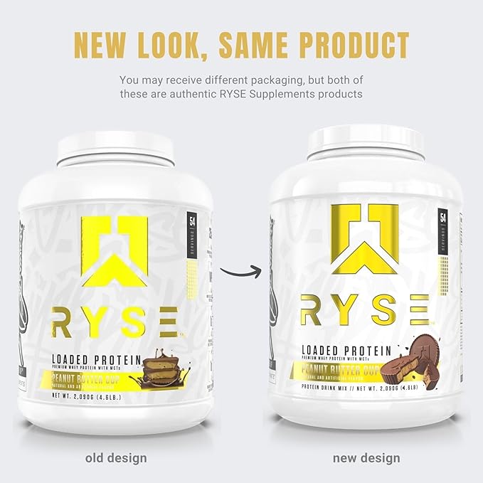 RYSE Loaded Protein Powder - Peanut Butter Cup - 25g Whey Protein Isolate & Concentrate with