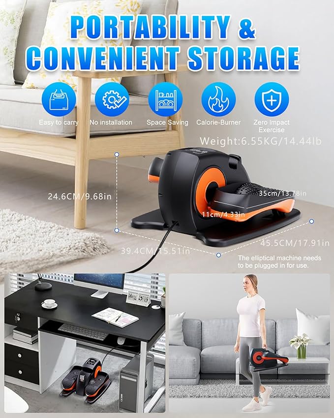 Under Desk Elliptical Machine, Electric Ellipse Leg Exerciser as Seen on Tv for Seniors with 12