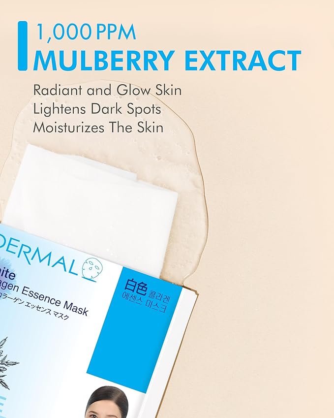 DERMAL White Collagen Essence Full Face Facial Mask Sheet 23g Pack of 10