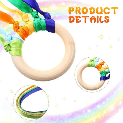 Junkin Ribbon Rings Hand Kite Waldorf Toys Dancing Wrist Ribbons Rainbow Streamers with Wood Ring