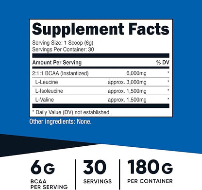 Nutricost BCAA Powder (Unflavored, 30 Servings) - Vegetarian, Non-GMO, Gluten Free, Optimal 2:1:1