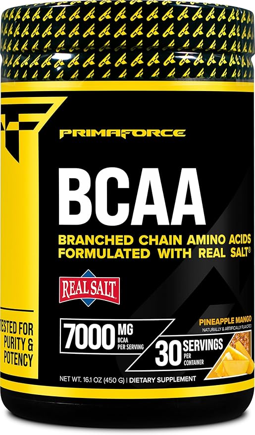 Primaforce BCAA Powder (Pineapple Mango) (30 Servings) - 7000MG 2:1:1 BCAAs, Post-Workout Recovery