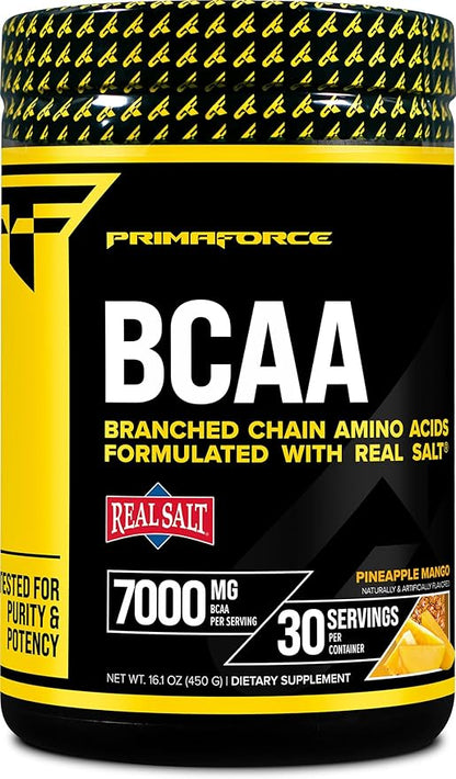 Primaforce BCAA Powder (Pineapple Mango) (30 Servings) - 7000MG 2:1:1 BCAAs, Post-Workout Recovery