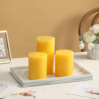 3x4 Inch Yellow Pillar Candles Set of 3 - Decorative Unscented Pillar Candle, Long Burning Dripless