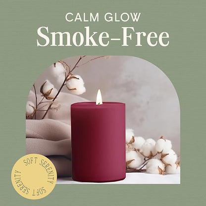 Mister Candle Dripless Unscented Pillar Candles, Set of 3 Hand Poured Solid Color Non-Scented