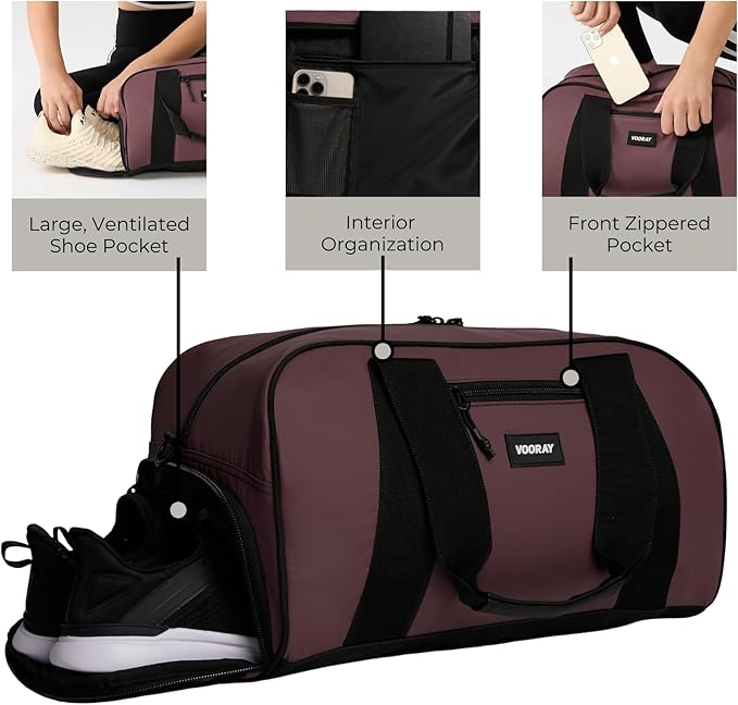 Vooray Burner Gym Duffel Bag, Gym Bag for Women and Men with Shoe Compartment, Weekender, Overnight