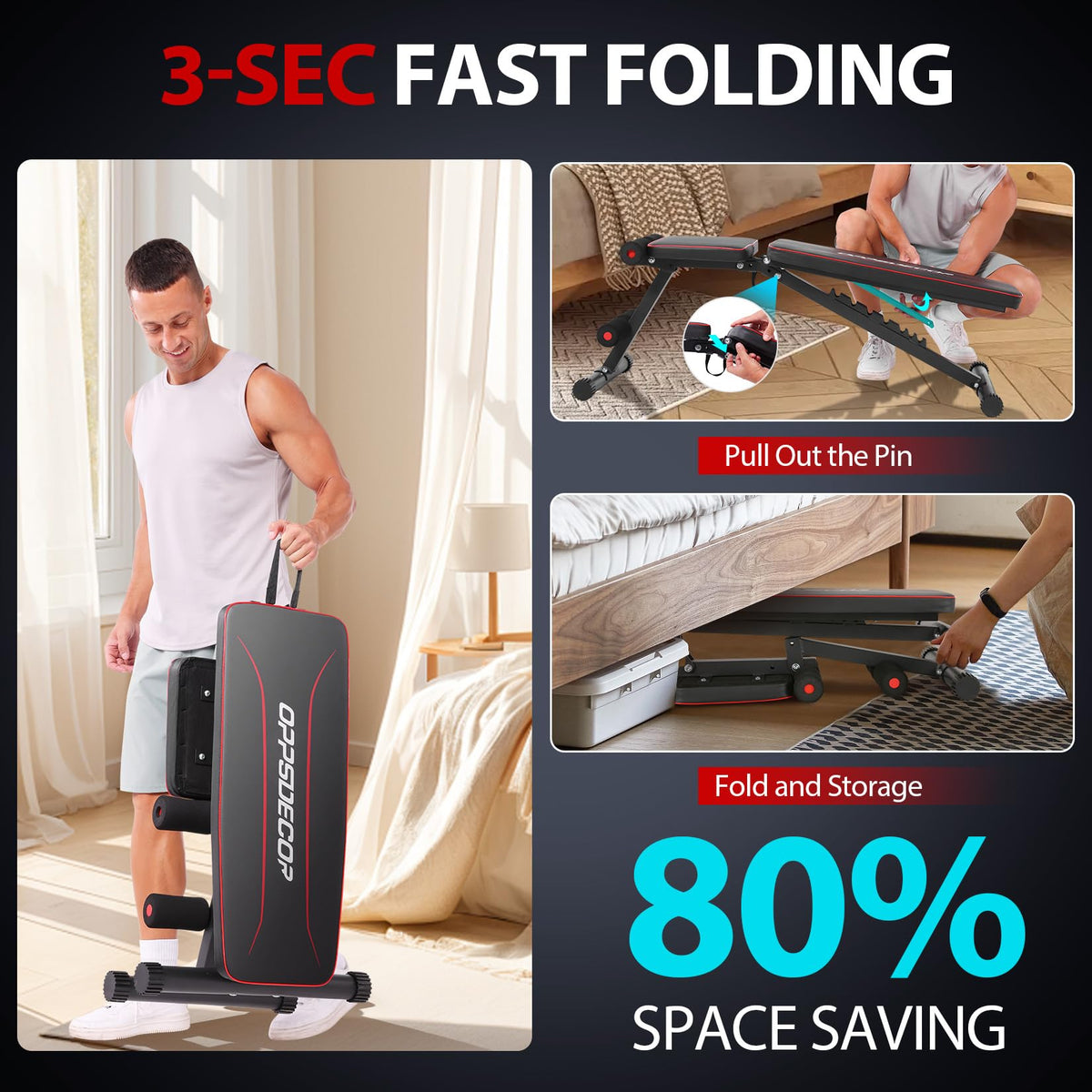 OPPSDECOR Weight Bench for Home Gym, ASTM-Certified 660LBS Fast Foldable Workout Bench for Home