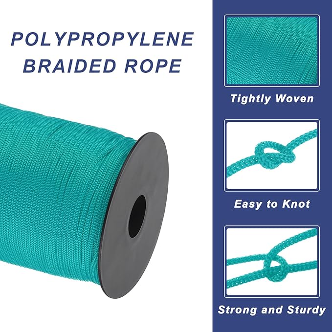 MECCANIXITY 1/8 Inch Polypropylene Rope Braided Ropes, 328ft Nylon Rope Hollow Utility Cord for