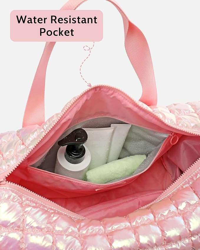 Quilted Duffel Bag for Women, Puffer Gym Duffle Bag with Shoe Compartment Lightweight Large