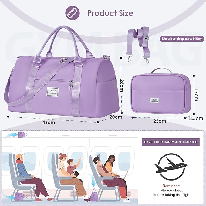 FIORETTO Womens Gym Tote Duffle Bag with Toiletry Bag, Sports Duffel Overnight Hospital Workout