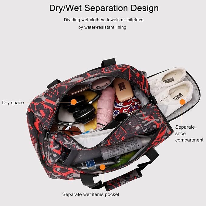 Octsky Sports Duffel Bag Gym Bag with Shoe Compartment Small Travel Overnight Bag Weekender