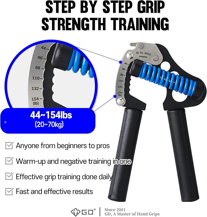 GD Iron Grip 70 Hand Grip Strengthener (Adjustable Hand Grip) Wrist and Forearm Strength Trainer