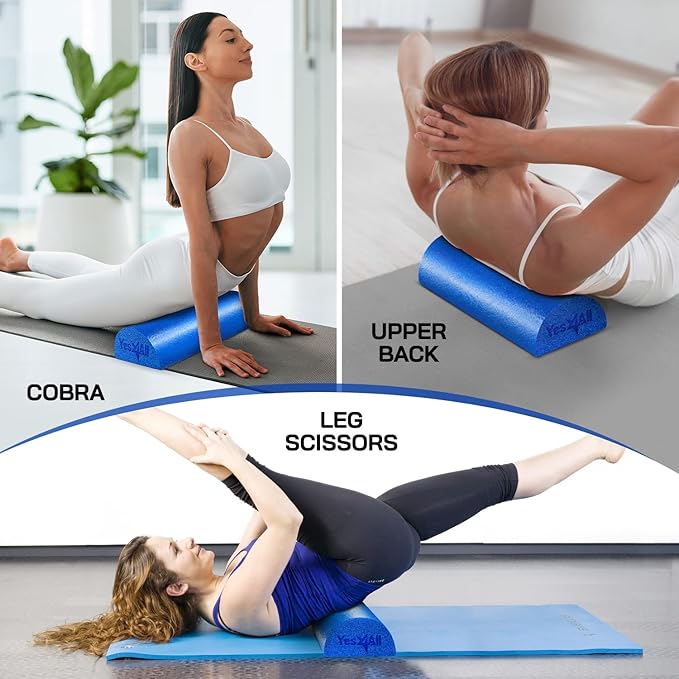 Yes4All Medium Firm Half Foam Rollers for Post-Workout Relaxation, 12/18/24/36 inch PE Foam Roll