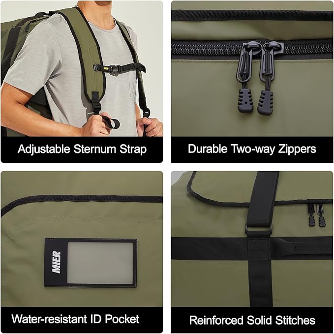 MIER Water Resistant Backpack Duffle Heavy Duty Convertible Duffle Bag with Backpack Straps for