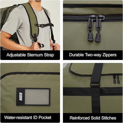 MIER Water Resistant Backpack Duffle Heavy Duty Convertible Duffle Bag with Backpack Straps for