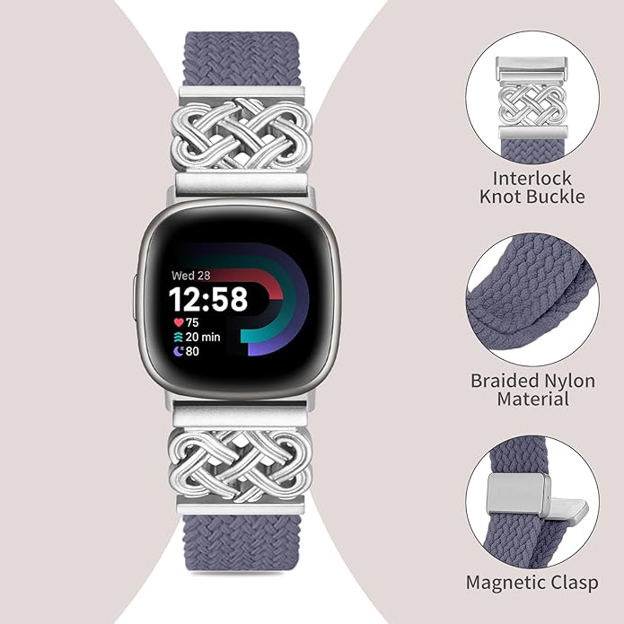 Braided Band Compatible with Fitbit Versa 4 Bands for Woman/Versa 3/Sense 1/Sense 2 Band, Magnetic