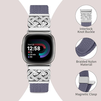Braided Band Compatible with Fitbit Versa 4 Bands for Woman/Versa 3/Sense 1/Sense 2 Band, Magnetic