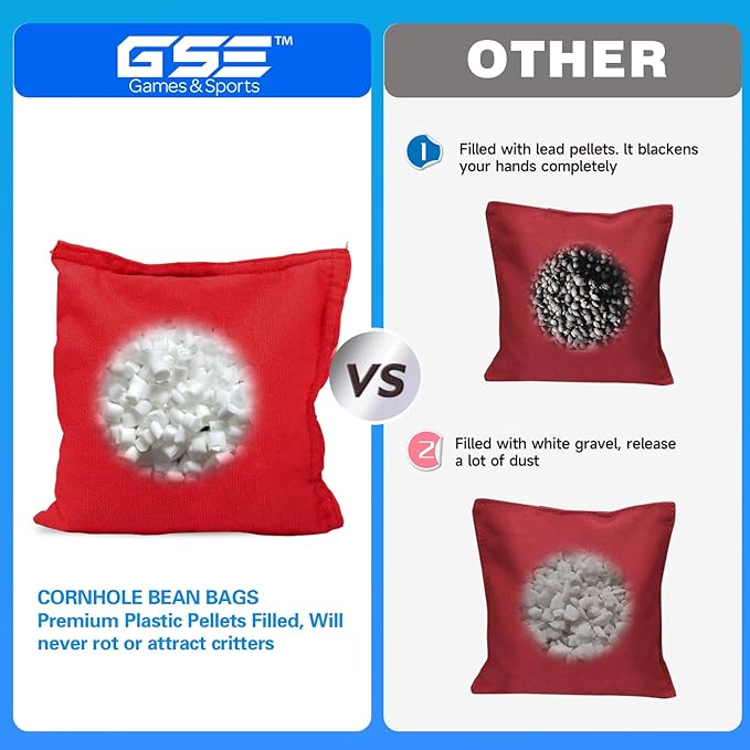 GSE Games & Sports Expert Set of 8 Premium Weather Resistant Cornhole Bags. Regulation Size and