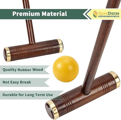 Six Player Croquet Game, 35’’ Croquette Set with Premium Wooden Mallets/Colored