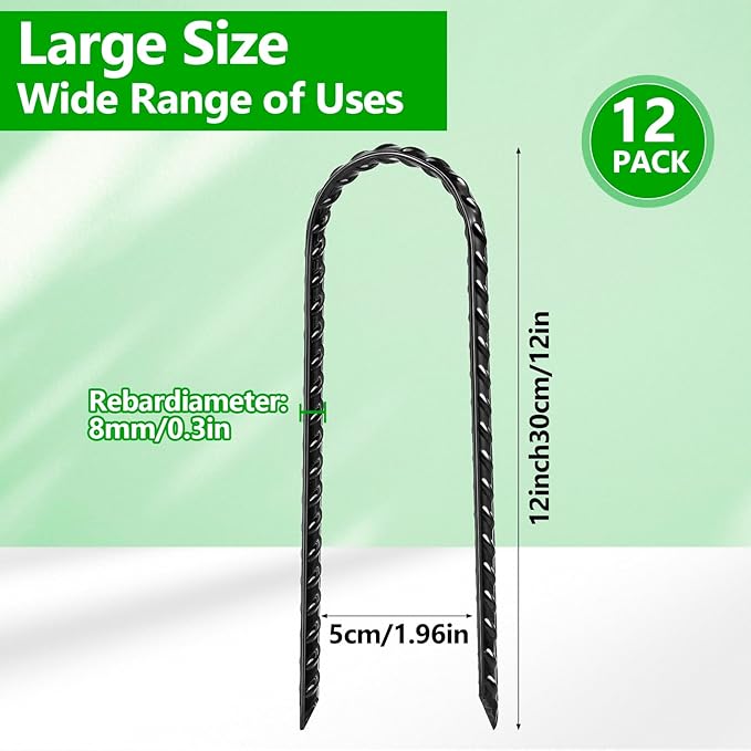 12 Pack Trampoline Stakes, 12 Inches Trampoline Wind Stakes, Heavy Duty Ground Anchors, U Shaped