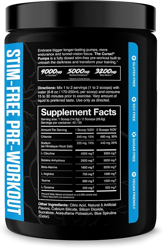 JNX SPORTS The Curse! Pump ??Stim-Free Pre-Workout | Blue Raspberry 40 Serves | Caffeine-Free Pump