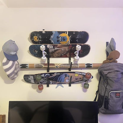 Skateboard Wall Mount, 6-Tier Skate Board Rack Wall Mount, Snowboard Storage Longboard Deck