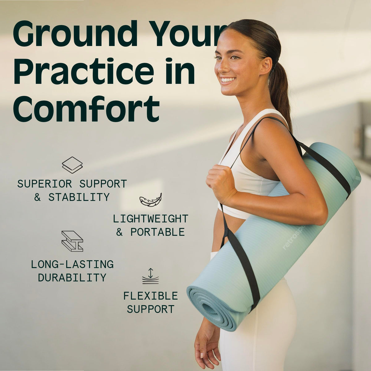 Retrospec Solana Yoga Mat 1" Thick w/Nylon Strap for Men & Women - Non Slip Exercise Mat for Home