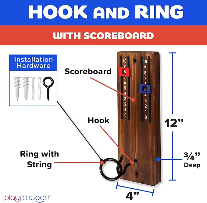 Play Platoon Hook and Ring Toss Bar Game for Adults - Wood Toss Ring Game for Adults - Perfect