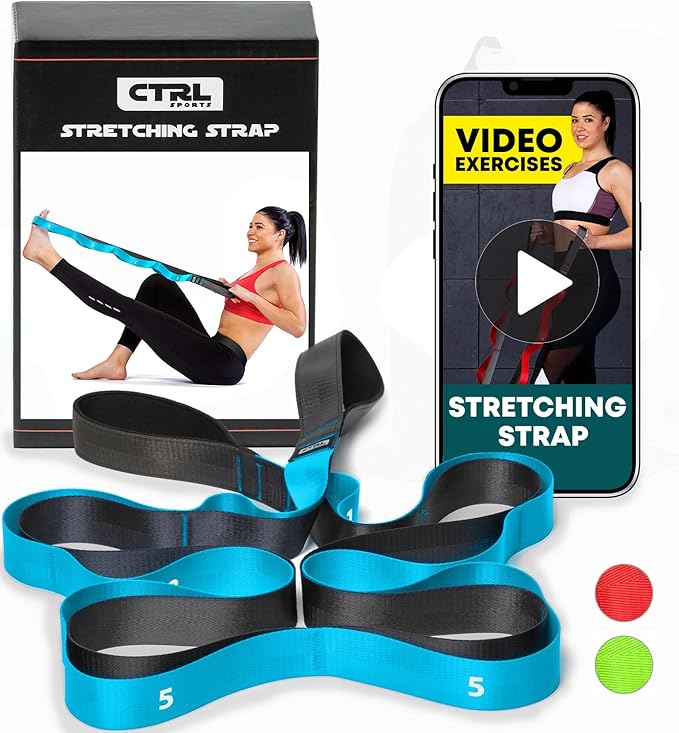 Stretching Strap with Loops - Non Elastic Stretch Band for Physical Therapy, Yoga Strap for