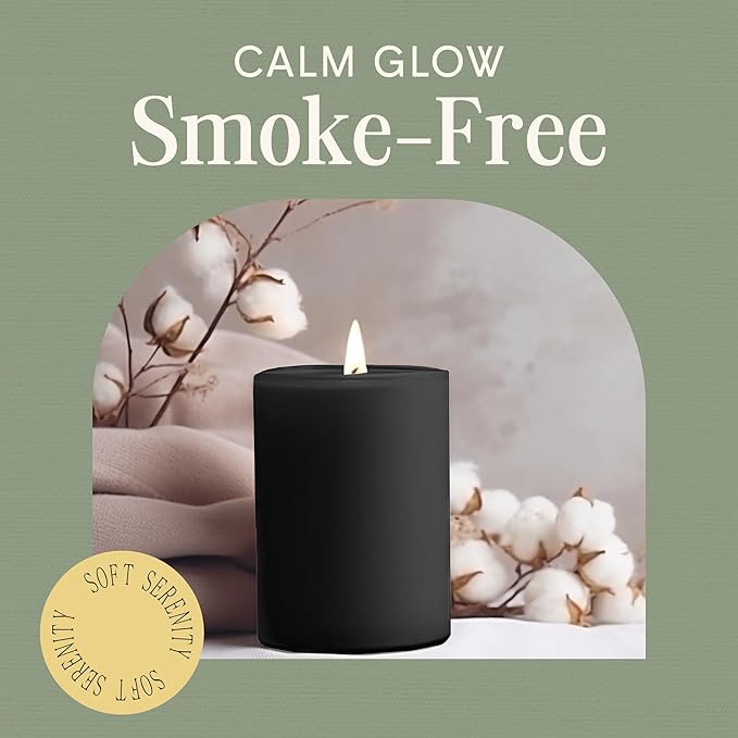 Mister Candle Dripless Unscented Pillar Candles, Set of 3 Hand Poured Solid Color Non-Scented