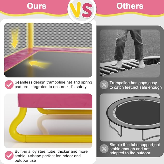 6.5FT Rectangle Trampoline for Kids, 78”ASTM Approved Recreational Trampolines with Swing, Small
