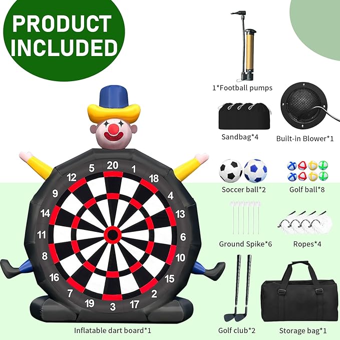 14ft Giant Inflatable Soccer Dart Board with 8 Golf Balls & 2 Soccer Balls Kickball Dartboard