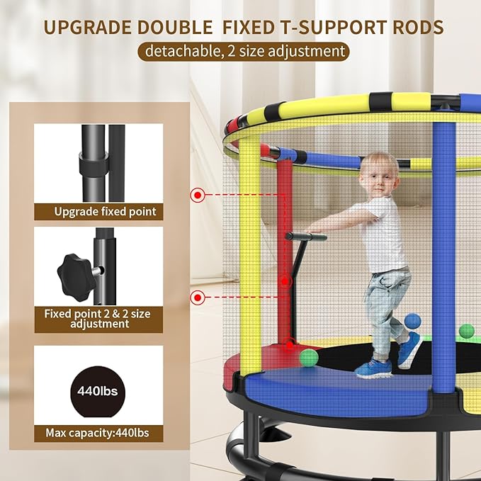 Trampoline for Kids, Full Anti-Rust 440lbs Anti-Rollover Round Bottom Toddler Trampoline