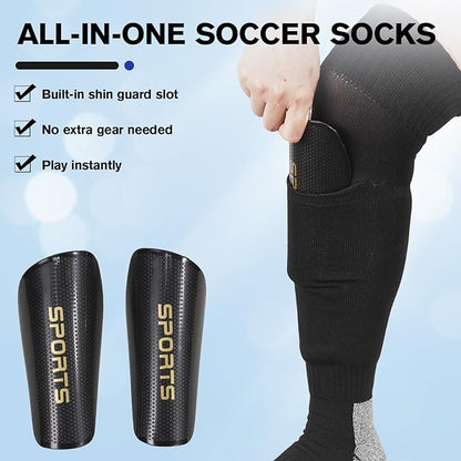Youth Soccer Shin Guard Socks, Built-in Protective Pads, Kids Knee High Football Athletic Team