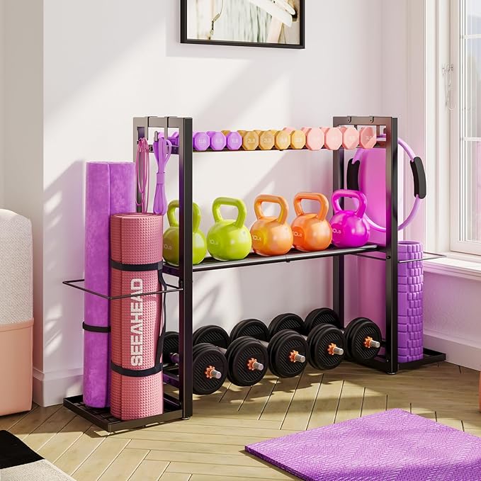 3-Tier Adjustable Dumbbell Rack Heavy Duty Metal Storage Rack, Dumbbell Weight Rack and Kettlebells