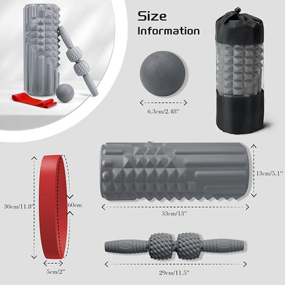 5-in-1 Foam Roller Set, Massage Roller Stick, Massage Ball, Resistance Band for Deep Muscle