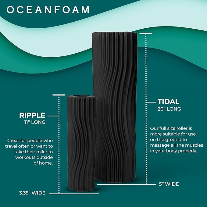 Oceanfoam Tidal Roller - Charcoal - Muscle Massage Foam Roller for Back Pain & Stretching - Firm