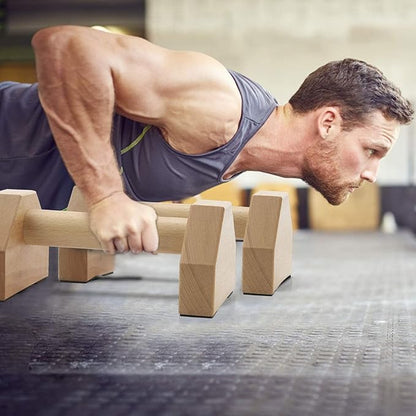 Pushup Stands - Wooden Push Up Bars Gym Gear Equipment with Anti-Slid Mat Workout Solid Exercise