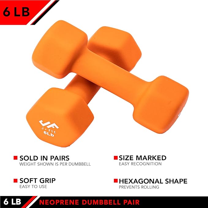 JFIT Dumbbell Pairs or Sets – Neoprene & Vinyl Coated Hand Weights for Home Gym, Strength Training
