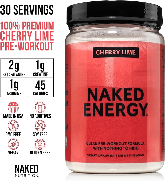 NAKED Cherry Lime Energy - Clean Pre Workout Supplement for Men and Women, Vegan Friendly, No Added