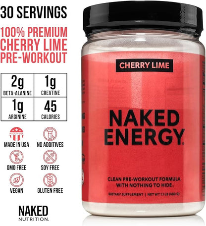 NAKED Cherry Lime Energy - Clean Pre Workout Supplement for Men and Women, Vegan Friendly, No Added