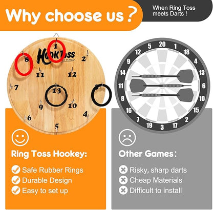 Hook Game Ring Toss for Adults & Kids, Wooden Board Dart Wall Game, Outdoor Indoor Games for Family