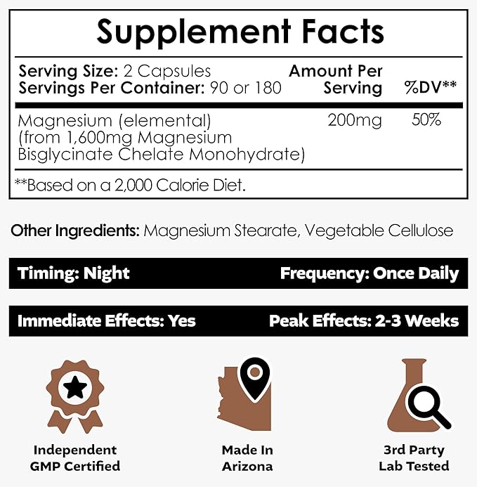 Nootropics Depot Magnesium Glycinate Capsules | 180 Count | Mineral Supplement | Magnesium