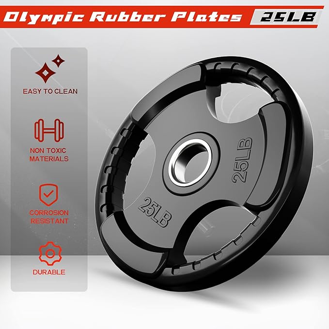 RitFit Olympic Rubber Grip Plates for Barbell, 2-Inch Weight Plates for Weightlifting and Strength
