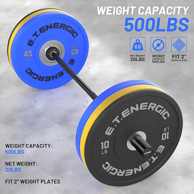 4ft Olympic Barbell 20KG Bar Load 500lbs Capacity Available Men's Barbell with Hard Chrome Sleeves