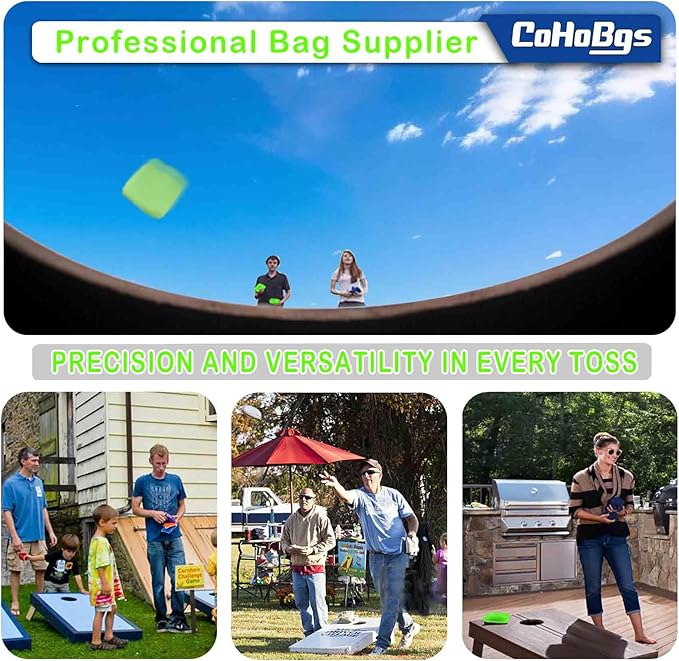 CoHoBgs Corn Hole Bags Set 8, Professional Cornhole Bags Dual-Sided Slick & Stick Resin Filled
